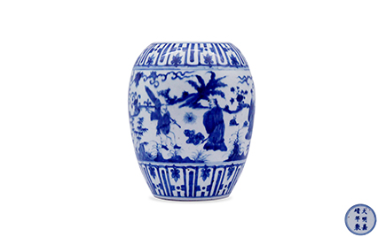 Lot1644  明嘉靖  青花人物故事罐